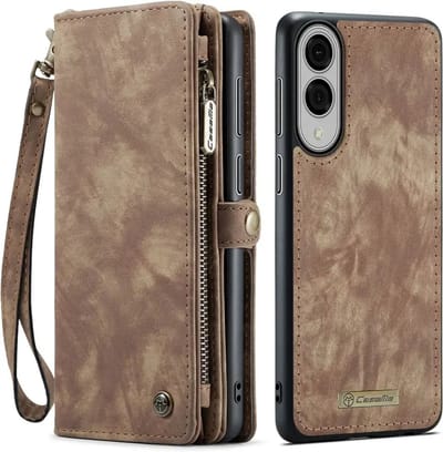 CaseMe 008 Geschikt voor Samsung Galaxy S25 Edge - 2-in-1 Book Case en Back Cover - Magnetisch Uitneembaar - Portemonnee Hoesje - Bruin
