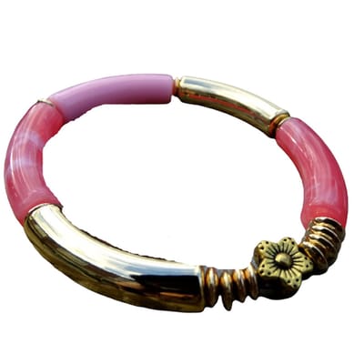 2 Love it Rosey - Armband - Elastisch - Polsmaat 17 - 20 cm - Tube kralen