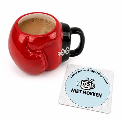 NietMokken.nl - Grappige Mok – Bokshandschoen Mok 620 ml XL Koffiemok – Grote Beker voor Koffie, Thee of Chocolademelk – Inclusief Gratis NietMokken® Viltje