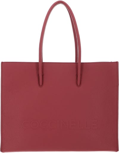 COCCINELLE Leren Schoudertas Maxi Log Handbag Grained Leather Pot Lichtrood