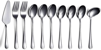 Dailygoods- Serveerset 10-delig - Roestvrij Stalen Serveergerei - Opscheplepel/Soeplepel - Taartschep/Serveervork - Duurzaam/Vaatwasmachinebestendig - Perfect Cadeau - Bestekset