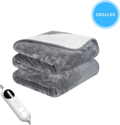 Livista Elektrische Deken – 1 Persoons Deken – met 3-standen timer – 10 warmtestanden – 180x130 cm – Oververhittingsbeveiliging – Wasmachinebestendig – Grijs