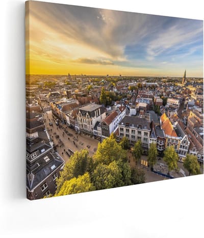 Artaza Canvas Schilderij Utrecht - 50x40 cm - Muurdecoratie Skyline - Wanddecoratie Zonsondergang - Kamer Accessoires