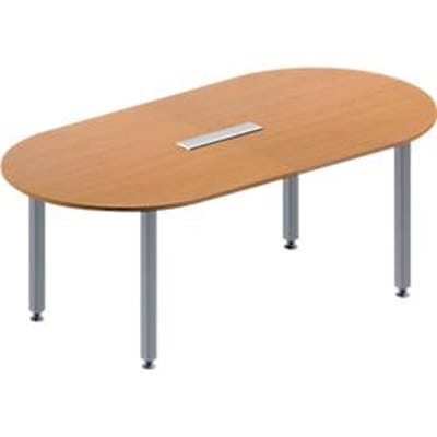 Schäfer Shop Genius Vergadertafel MODENA FLEX, in hoogte verstelbaar, ovale vorm, 4-poot vierkante buis, B 2000 x D 1000 mm, 6-voudige contactdoos, beukenpatroon