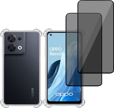 Hoesje + 2x Privé Screenprotector geschikt voor OPPO Reno 8 Lite – Privacy Tempered Glass - Case Transparant