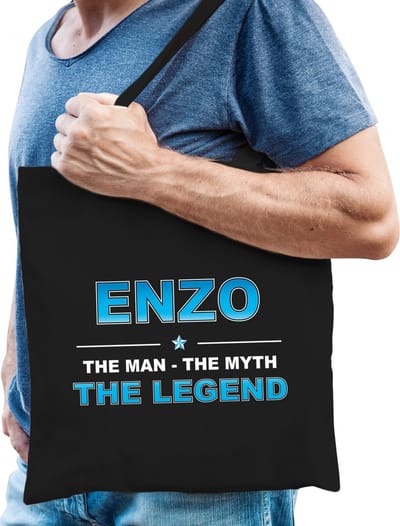Naam cadeau Tasje voor Enzo - The man, The myth the Legend - katoenen - zwart - verjaardag - vaderdag - collega - vriendin