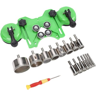 Kit de scie cloche diamantée Ouvre-carreau avec Guide Jig à Double Ventouse Verte 6 50mm Forets Secs Humides pour Céramique Verre Marbre