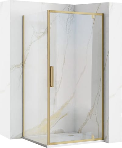 Rea Rapid Swing - Hoekdouchecabine - Geborsteld Goud - 90X80 Rechthoek - 90X80X195Cm