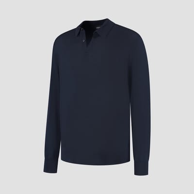 MERSO Polo – Longsleeve Trui – 100% Merino Wol – Navy Blue