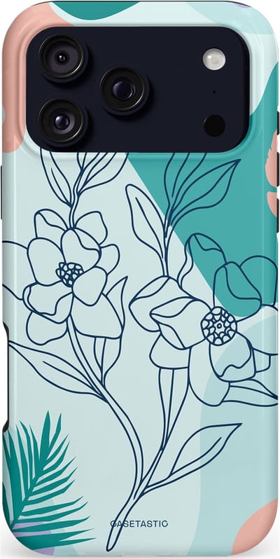 Casetastic hoesje geschikt voor Apple iPhone 17 Pro Max - MagSafe - Dubbellaagse bescherming - Zeegroen Bloemenfestijn - Fashion Case - Lichtgrijs Turquoise Perzik