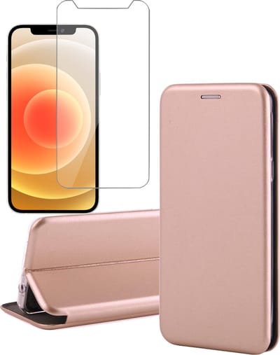 Hoesje geschikt voor iPhone 12 mini - Book Case Cover Hoes Kunstleer Wallet Roségoud - 1x Screenprotector glas screen protector