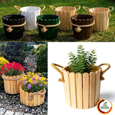 Floranica ronde bloempot 20 x 33 cm van grenenhout, plantenpot, bloembak, kruidenpot voor huis en tuin, voor binnen- en buitengebruik, naturel