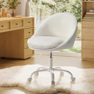 Bobbel Home Bureaustoel Teddy Wit - Sherpa / Bouclé Stof - Verstelbare Bureaustoel zonder Armleuning - Voor Home Office & Make-up Tafel - Scandi Design