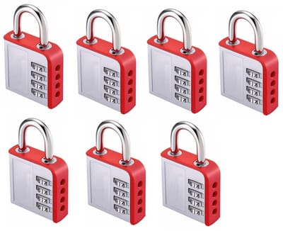 Stahlex Hangslot met cijfercode - aluminium - 85 mm - 4-cijferige combinatie - set van 7