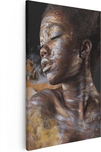 Artaza Canvas Schilderij Afrikaanse Vrouw - 20x30 cm - Klein - Muurdecoratie Portret Goud - Wanddecoratie Woonkamer - Kamer Accessoires