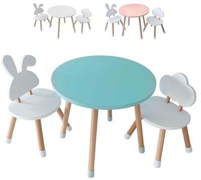 Kinderbureau met stoel - Kindertafel set - Creatief spelen - Afgeronde randen - 60 x 60 x 50 cm - Mintgroen