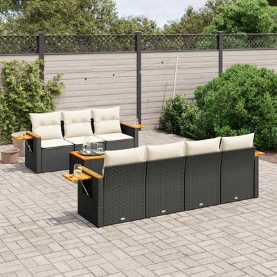 vidaXL - 8-delige - Loungeset - met - kussens - poly - rattan - zwart