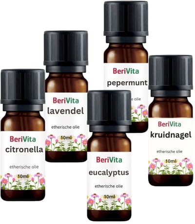 Insecten Afwerende Oliën 5x10ml Etherische Olie Set - Citronella Olie 10ml, Eucalyptusolie 10ml, Kruidnagelolie 10ml, Pepermuntolie 10ml en Lavendelolie 10ml - Essentiële Olie Set