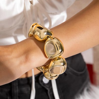 Meerdere lagen Lijn Geometrisch Overdreven Openingsarmband Set, Punk Stijl CCB Kralenarmband brown