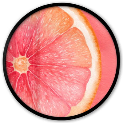 Poster in lijst Rond - Fotolijst 40x40 cm - Posters - Grapefruit - Roze - Levendig - Ronde posterlijst zwart - Decoratie - Wanddecoratie woonkamer - Muurdecoratie slaapkamer
