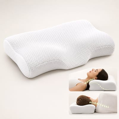 WoonWonder Anti Snurk Kussen – Ergonomisch Traagschuim Hoofdkussen – Vlinderkussen voor Rug- & Zijslaper – Orthopedisch Memory Foam met Wasbare Hoes