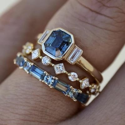 Elegant ingelegd met blauw-witte steen goudkleur ronde ringen set mode feestringen voor dames sieraden 9 black