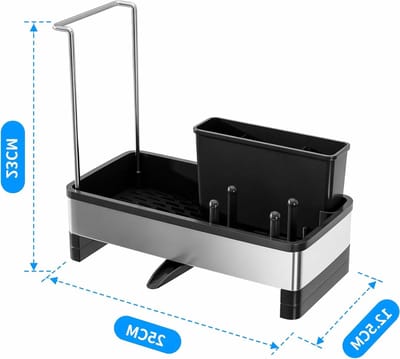 RVS Spoelbak Organizer met Afvoerbakje, Zelfdrainende Sink Caddy voor Spons, Borstel en Doek, Roestbestendig en Compact Keukenaccessoire voor Efficiënte Opberging