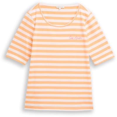 Tom Tailor - T-shirt met borduursel - Maat XXL - orange white stripe