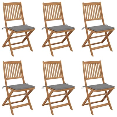 vidaXL - Inklapbare - stoelen - 6 - st - met - kussens - massief - acaciahout