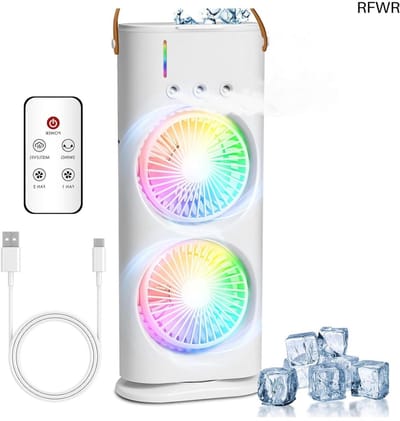 RFWR® Draagbare Mini Airconditioning met USB, 600ml Waterreservoir, 3 Snelheden en 7 Kleuren LED