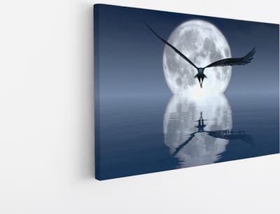 Saammp Canvas Schilderij - Zeearend voor de maan - Natuur - Dieren - 45x30 - Foto op canvas - Wanddecoratie - Muurdecoratie Woonkamer - Slaapkamer decoratie - Canvas Print