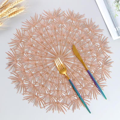 Ronde Placemats Set van 4, Elegante Tafelmatten, Placemats in Vorm van Paardenbloem, Vinyl Placemats voor Keuken, Eettafel, Decoratief 38cm&plant