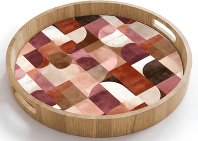 Dienblad rond 40x40 cm - Schootdienblad hout - Geometrie - Modern - Retro - Borrelplank rechthoek - Plateau houten dienbladen