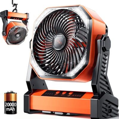 Camping LED Ventilator Met Lamp, 40000mAh Oplaadbare Accu, Buiten Voeding, Tentventilator Met Lamp & Haak, 4 Snelheden, USB Ventilator Voor Camping, Vissen, Stroomuitval, Orkaan, Werkplek