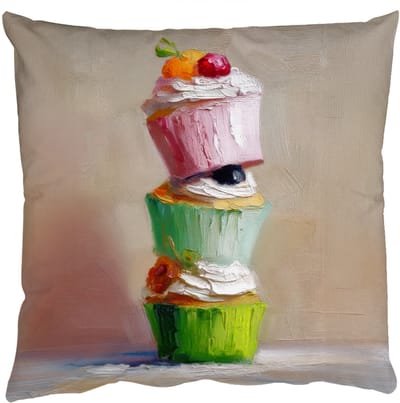Sierkussens - Kussentjes Woonkamer - 50x50 cm - Cupcakes - Gestapeld - Kleurrijk - Fruit