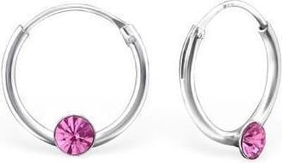 Aramat Jewels | Oorringen | Zilveren Kinder Oorringen met Kristallen – 12mm 925 Zilver | Donker Roze | |12mm | Zilver | Kinderen, Volwassenen | Verkleurd niet