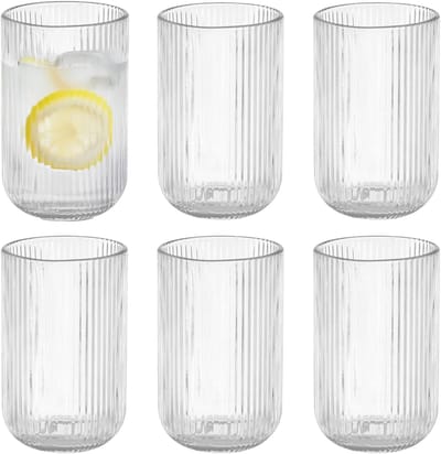 Vivalto Longdrink - 6x stuks - 430 ml - glas - transparant - met relief