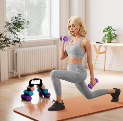 MEUNIQ halterset met opbergrek en kettlebellfunctie, 6-delige dumbbell set 2 x 1 kg, 2 x 2 kg, 2 x 3 kg, zeshoekig ontwerp voor fitness training thuis