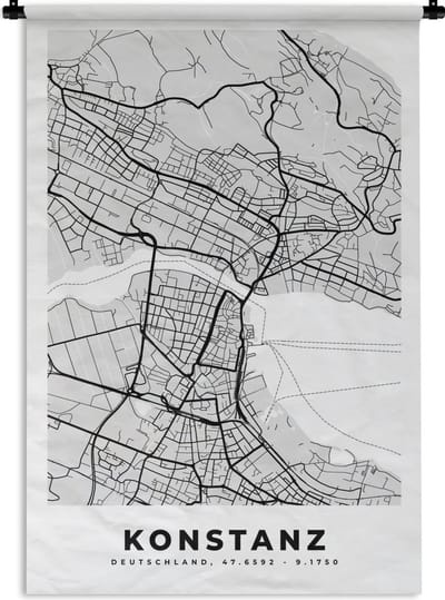 Wandkleed - Wanddoek - Plattegrond - Konstanz - Kaart - Stadskaart - Duitsland - 120x180 cm - Wandtapijt