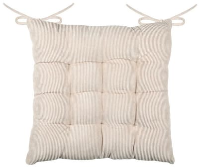 Stof Textile stoelkussen Dandy - creme beige - 38 x 38 x 5 cm - touwtjes sluiting - zitkussens - binnen/buiten