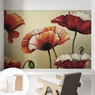 Coloray Behang - Vrolijke klaprozen Wanddecoratie - 104x70 cm - Oranje Behang - Voor natuurliefhebbers en liefhebbers van elegant interieurdesign - Behang Voor de woonkamer, slaapkamer en keuken - Vliesbehang Bloemen en planten
