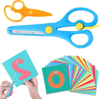 Veilige Kinderschaar Set voor Peuters - Ontwikkeling van Vaardigheden met 40 Kleurrijke Papieren voor Creatief Spelen en Vroeg Leren