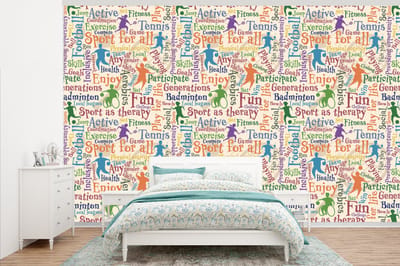 Behang - Fotobehang Patroon - Sport - Alfabet - Quotes - Breedte 345 cm x hoogte 220 cm