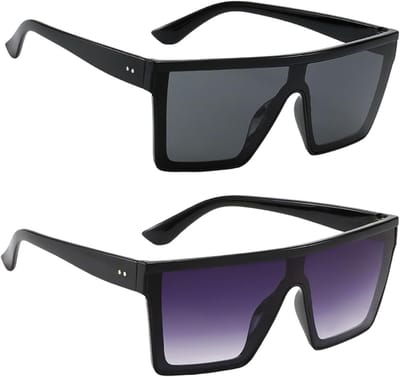 2 Pairs Flat Top Oversized Vintage Zonnebrillen voor Dames en Heren, Retro Vierkante Zonnebrillen voor Buitenactiviteiten en Feesten