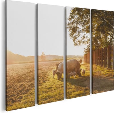 Artaza Canvas Schilderij Vierluik Varken Familie - Varkens - 80x60 - Foto Op Canvas - Canvas Print