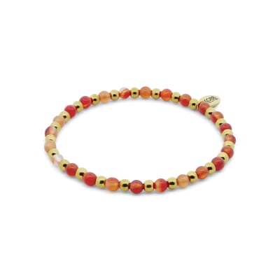 CO88 Collection 8CB-91465 – Dames Armband – Kralen Armband – Robijn – Goudkleurig Staal – Rekbaar – Cadeau voor Vrouwen