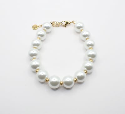 Colure® armband glasparels white 10mm gouden Miyuki gecombineerd