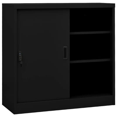 vidaXL - Kantoorkast - met - schuifdeuren - 90x40x90 - cm - staal - zwart