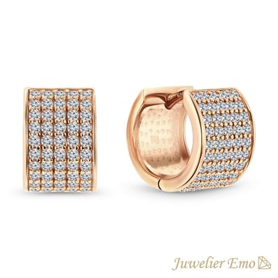 Juwelier Emo - 14 Karaat Roségouden Dames oorbellen met Zirkonia stenen – 15 mm