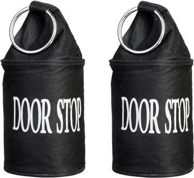 Canvas deurstopper zwart met ring - 2x - H15 cm - Deur vastzetter - Deurstop 2,7 kg